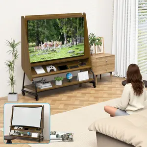 Rolling Mobile TV Stand with Mount for 32-50" Screens, Projector Screen, Power Outlets, Adjustable Cart, MDF Wood Stackable Storage Bin with Wheels and Lid, TV Stand for Living Room, Tv Stand Living Room