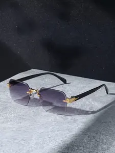 High-End Frameless Gradient Square Sunglasses, Luxury Commuter Sun Glasses, Unisex Fashion Accessory for Men and Women
