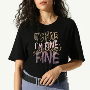 women's T-shirt It's Fine I'm Fine Everything's Fine Solid color printed short sleeved women's top White, black, khaki Fashion daily women's clothing