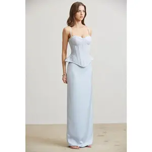 Serena Sculpt Corset Gown - Soft Powder Blue Sleeveless Spaghetti Strap Summer Dress with Adjustable Straps