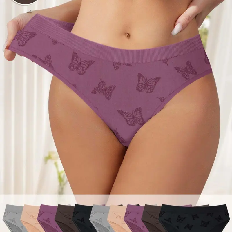 10-Pack MEIYATING  Women's Underwear, Knitted Stretch Underwear, Casual, Butterfly Pattern, Comfortable Soft Triangle Panties, High-Quality Skin-Friendly Design, Fitted Panties, Stretchable Panties