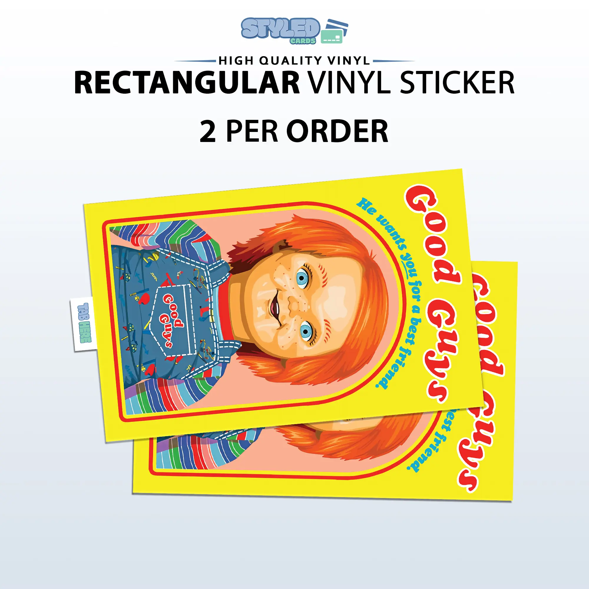 funny chucky rectangle vinyl sticker made with high quality vinyl