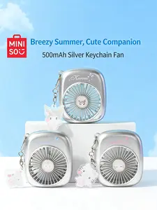 MINISO Kuromi 500mAh Silver Portable Mini Fan with Cute Acrylic Keychain Charm | Pocket-Sized Personal Fan | High-Value Cartoon Handheld Fan, Perfect for Summer, Travel, Bag Hanging & Desktop Use