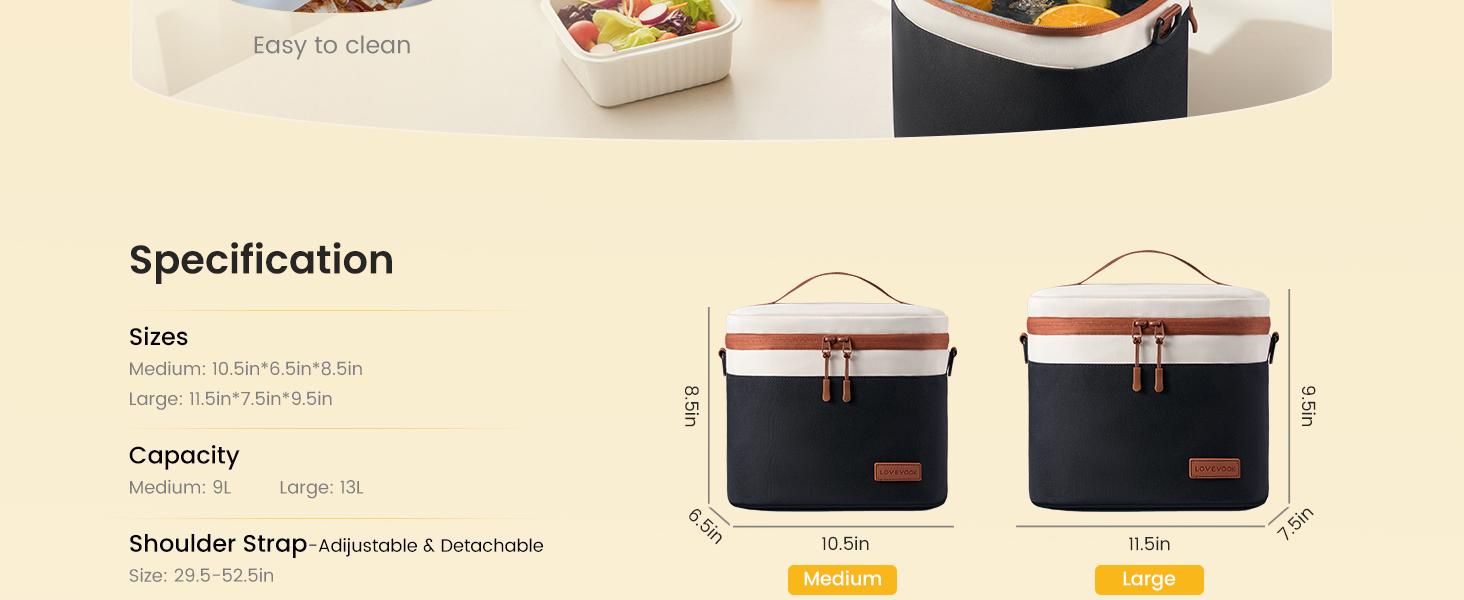 LOVEVOOK Insulated Lunch Box for Women Men, Reusable Lunch Bag for Work Picnic Beach College School, Leakproof Cooler Bag with Shoulder Strap & Ice Pack, Lunch Box/Bag for Mom Teacher Kids Girl Boy