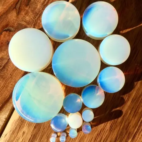 PAIR of Beautiful Opalite Opalescent Moonstone Plugs