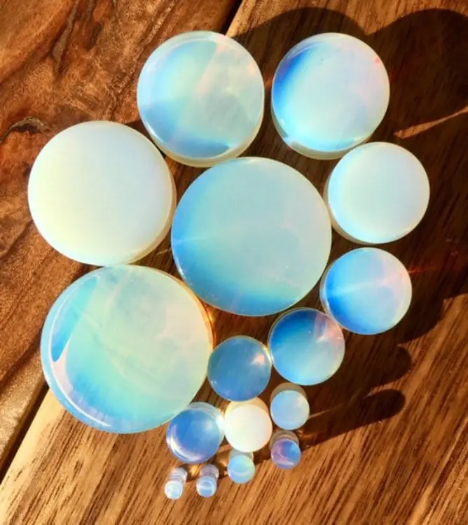 PAIR of Beautiful Opalite Opalescent Moonstone Plugs