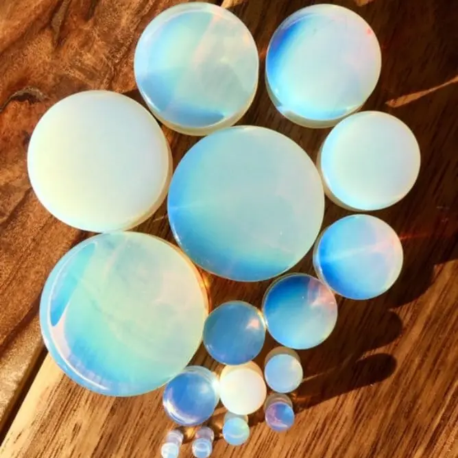 PAIR of Beautiful Opalite Opalescent Moonstone Plugs