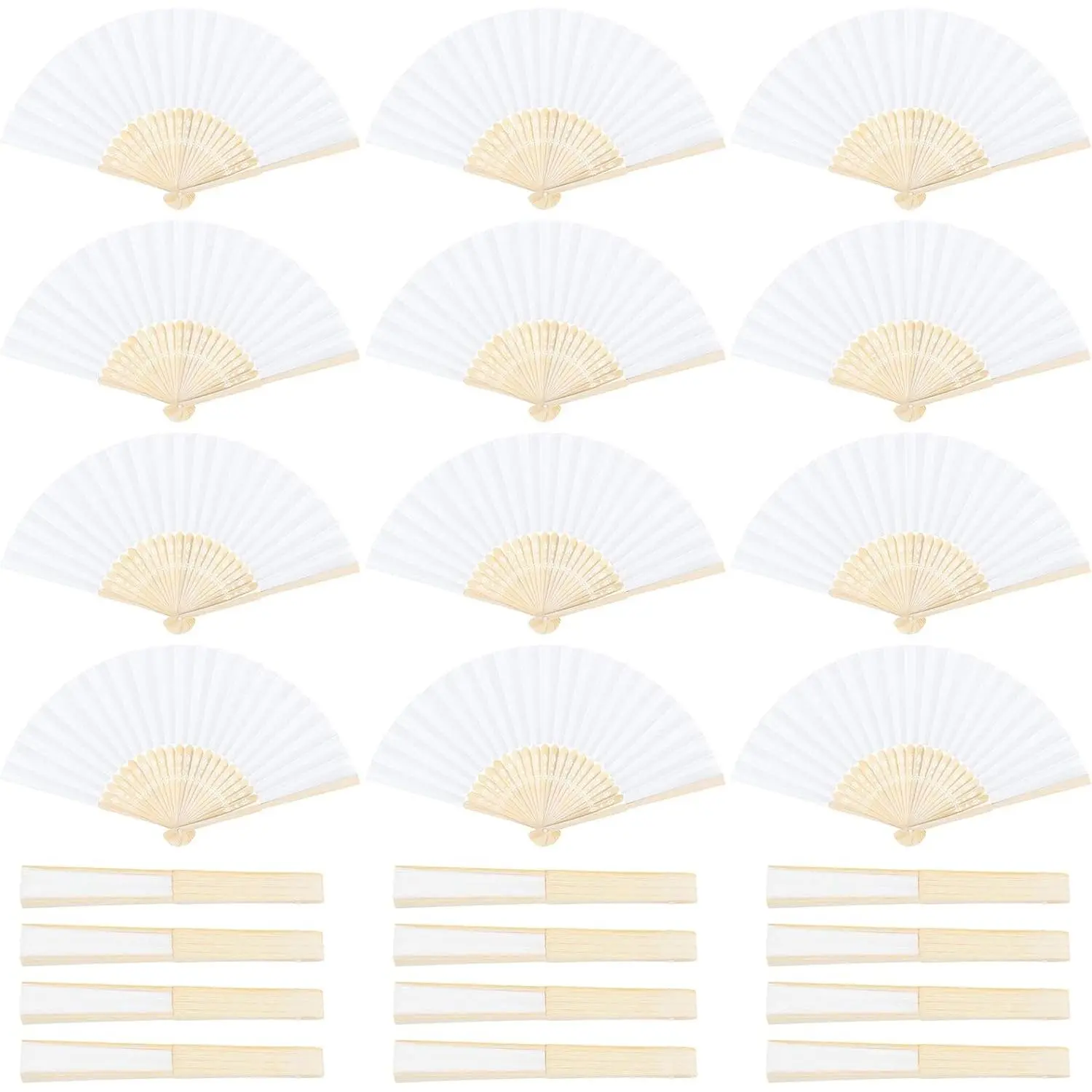 Durable Bamboo-Handled Paper Folding Fans (24-Count, White) - Home Decor Decoration Items for Wedding, Team Building