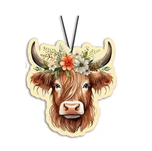 Highland Cow Air Freshener – Neutral Floral  | Minimal Farmhouse Charm