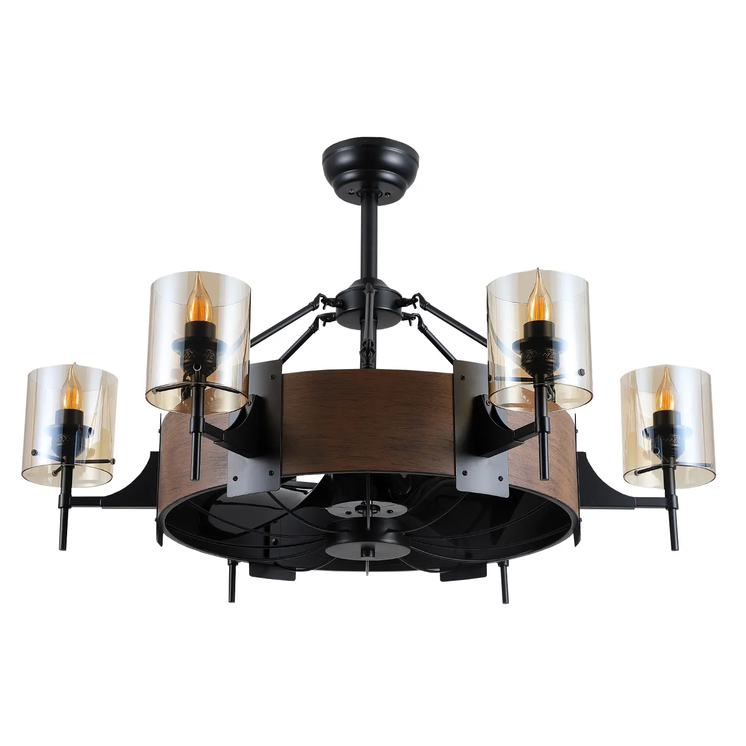 Kviflon 39.5" Farmhouse Ceiling Fan with Light Rustic Wood Caged Fandelier Quiet DC Motor 6 Speeds Remote Elegant Lighting Ambient Decoration Lamp-6038