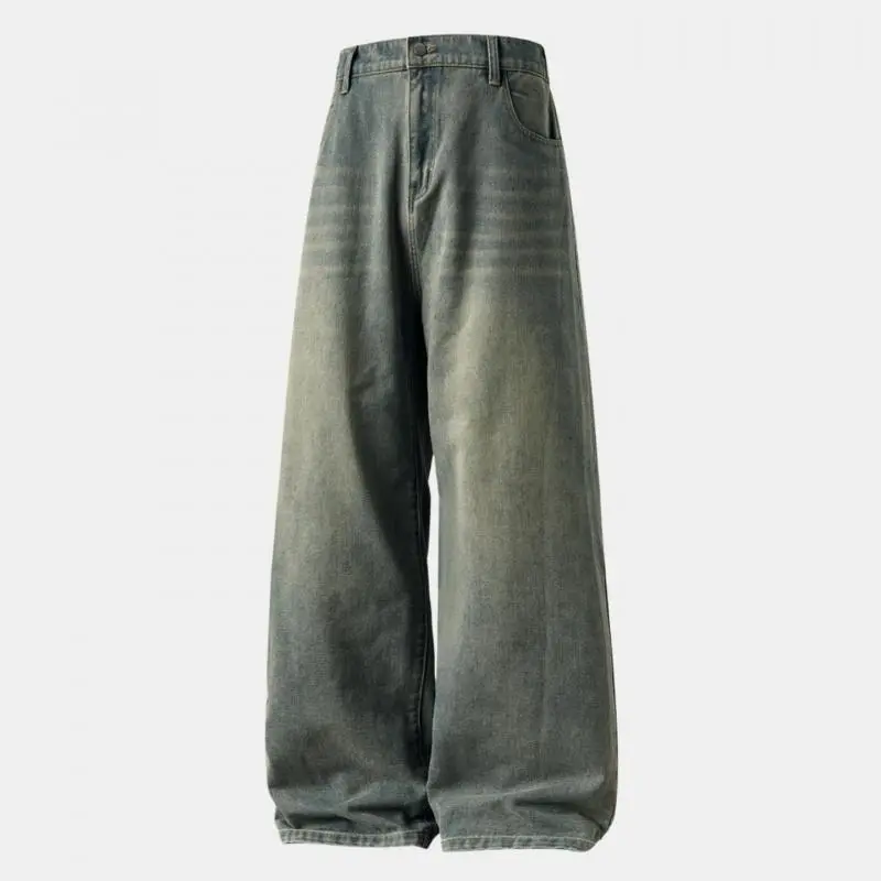 Men's American Vintage Washed Wide-Leg Denim Pants - Faded Gradient Distressed Street-Style Casual, Americana Sohochic Fashion, Vintage Blue Baggy, Versatile Daily-Wear Trousers, Denim Bottoms, Aromatherapy Home Fragrances Box, Americana Men's Pants