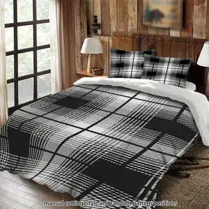 Black and white checkered pattern 3-piece comforter set, bedding set, suitable as a gift.