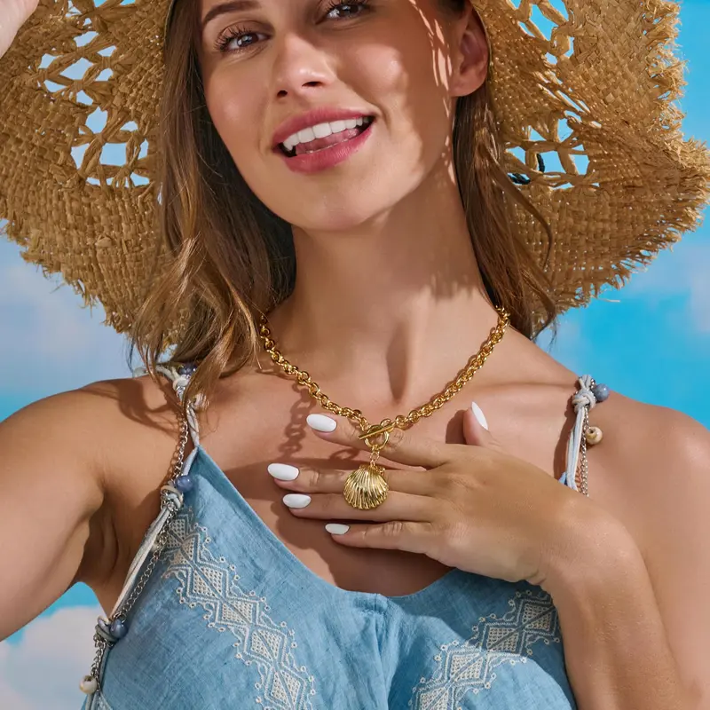 Bohemian Vintage Sea Shell Necklace with Gold Plated, A