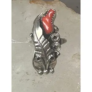 Navajo ring coral feather size 5.50 Rolanda Martinez sterling silver women
