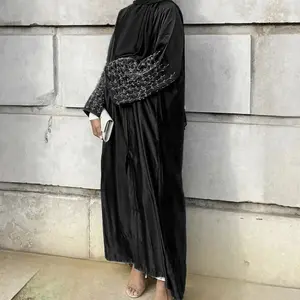 Handmade Daily Solid Color Dress with Beaded Robe and Abaya