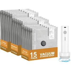 Travel Vacuum Bags with Electric Pump, Cordless Space Saver Storage Seal, Luggage Compression Packing Cubes for Clothing (12 Combo Set)