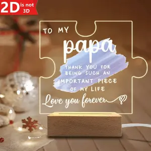 1 Count Acrylic Night Light with USB, Wooden Base – Father’s Day Gift for Dad, Christmas, Birthday Gift from Kids, Dad Puzzle Decor