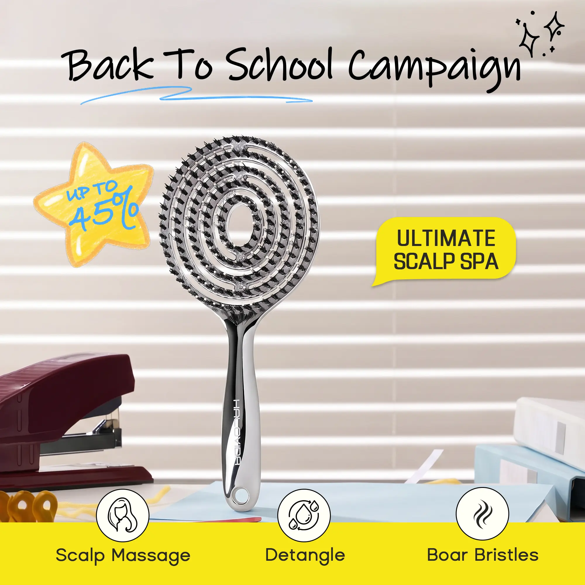 HALOVIDA Anti-Static Hollow Round Bristle Brush - Massaging Design for Enhanced Volume,Detangling Brush for Pain-Free Brushing,Reduces Heat Damage, Perfect for Quick Drying and Voluminous Styling,Gentle,Boar bristle brush,Use in Wet and Dry Hair