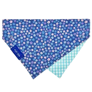 Blue Daisy Dog Collar Bandana, Reversible and Two-Tone