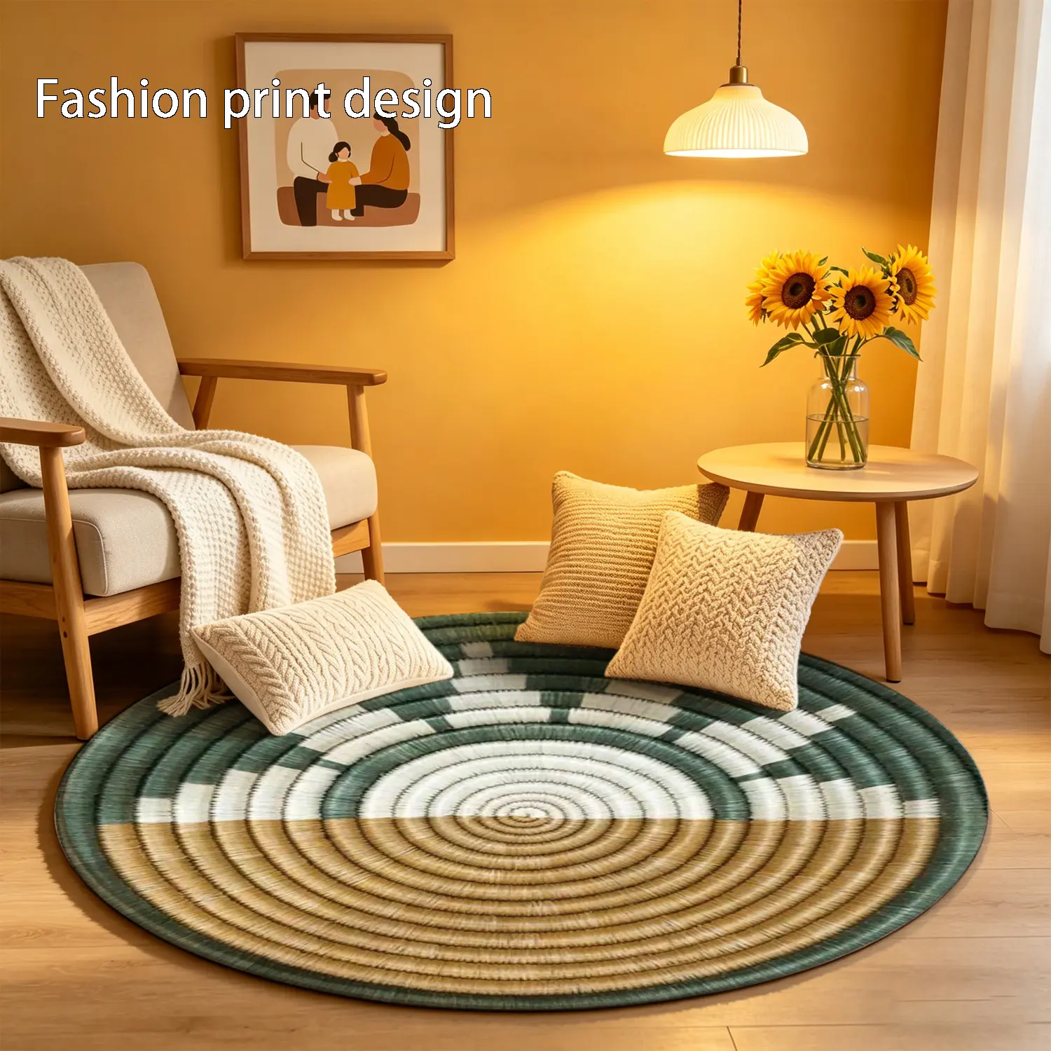 1 2D flat cool circular pattern floor mat, suitable for bedroom bedside decoration, living room home decoration, balcony decoration, hotel decoration, entrance, kitchen, bathroom and other places, available all year round