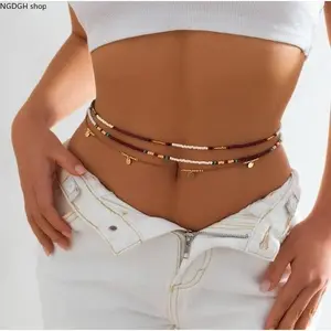 Women's 3-Pcs Colorblock Beaded Adjustable Waist Chain Set - Unisex Boho African Belly Chain, Funky Unique Costume Jewelry Accessories for Women, Multicolor Seed Beads, Perfect for Beach Vacations and Summer Outfits