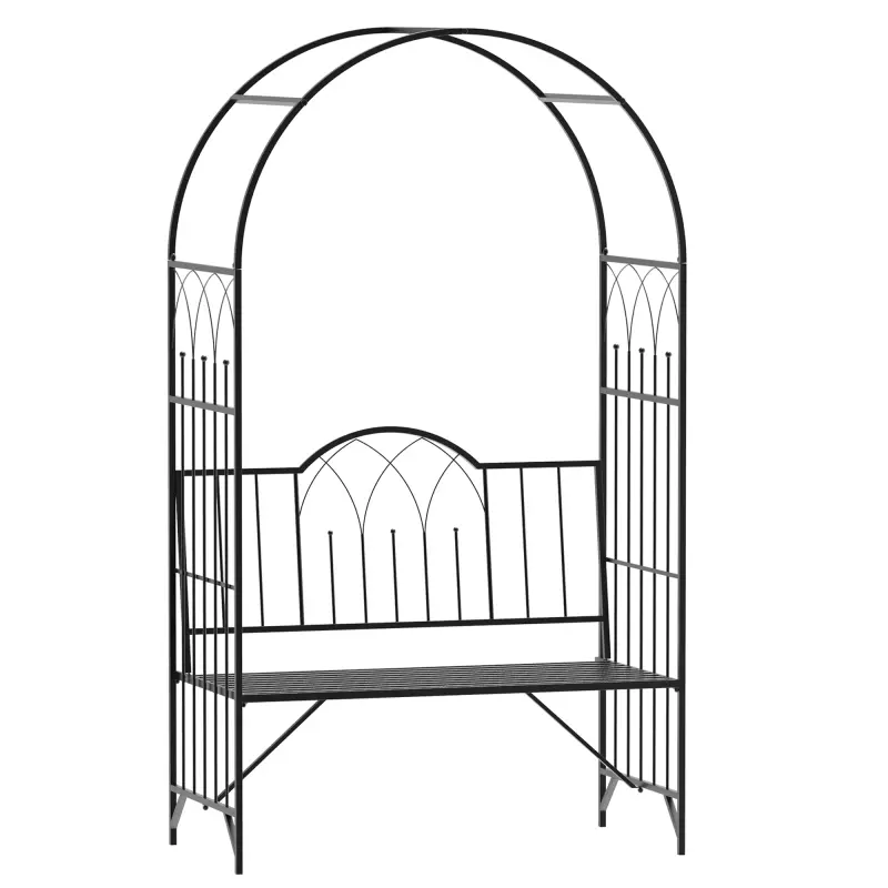 Black Epoxy-Coated Steel Arched Garden Arch Trellis with 2-Person Bench, 2-Trellis Tool, Climbing Plant Support, Porch Garden Decor, 45.25in L x 23.25in W x 80in H, 484lbs Weight Capacity, Growing Tips Included, Metal