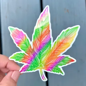 Marijuana Leaf Colorful Sticker, Weed Die Cut Sticker, Cannabis Stoner Sticker