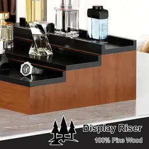 3-Tier Cologne Organizer for Men or Women, Wooden Fragrance Stand with Hidden Compartment and Drawer, Black Perfume Holder Display Risers for Decor, Unique Gifts