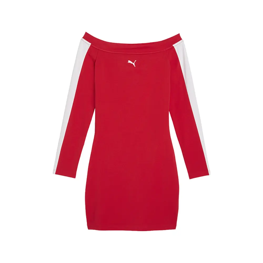 PUMA Womens T7 Long Sleeve Mini Dress Casual Casual - Red