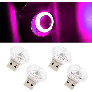 4 count USB LED  Interior Atmosphere Lamp, Portable Mini  LED Night Light Decoration, Plug-in USB Automotive Ambient Lighting Kit, Universal for  SUVs  RVs ( )