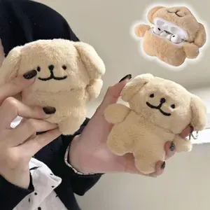 Funny 3D Furry Earphone Case Dog Cartoon Headset Protective Cover with Hook Anti-Fall Bluetooth Headset Soft Case For AirPods