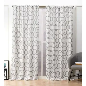 Set of 2 (96"x54") Hexa Hidden Tab Top Light Filtering Curtain Panels Dark Gray - Nicole Miller