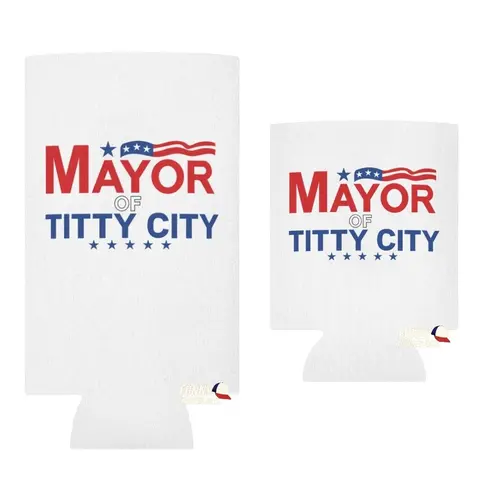 Mayor of titty city Can sleeve beer sleeve party  Gag Gift Can Coolie Drink Drinkware Mug Tumbler Cup Bottles Portable Washable Reusable Beach