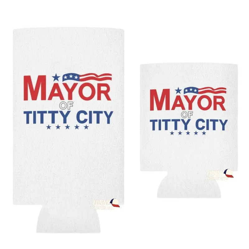 Mayor of titty city Can sleeve beer sleeve party Gag Gift Can Coolie Drink Drinkware Mug Tumbler Cup Bottles Portable Washable Reusable Beach