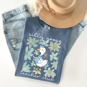 Comfort Colors Silly Goose Teacher Club TShirt, Silly Goose Tee, Floral Teacher TShirt, Back to School T-Shirt, Back To School Teacher, Funny Goose