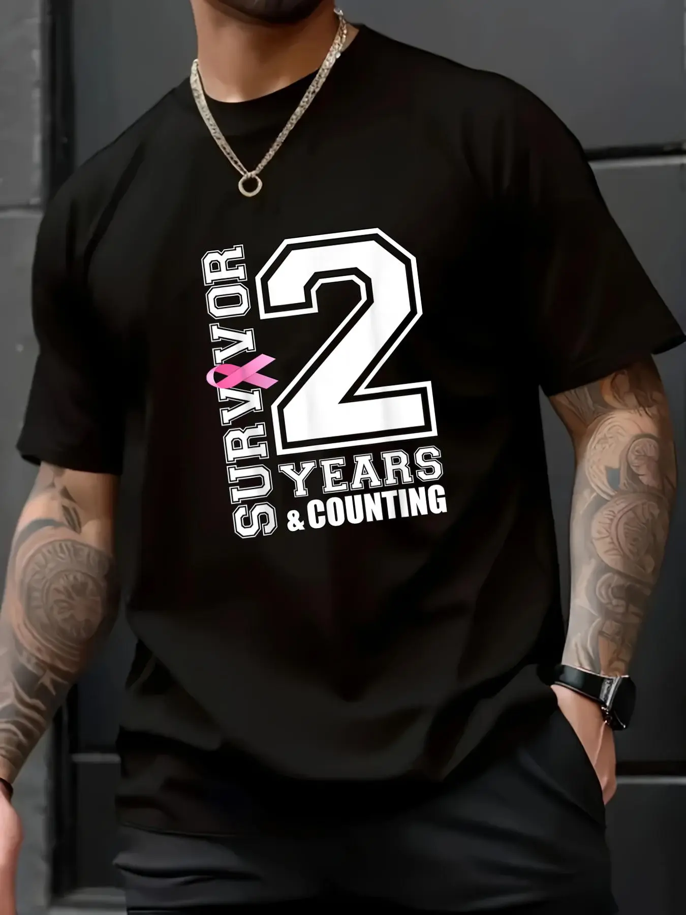 100% Cotton Unisex 2 Years Breast Cancer Survivor Pink Ribbon Gifts For Women T-Shirt – Eye-Catching Design, Daily Casual Outfit, Perfect Gift Idea