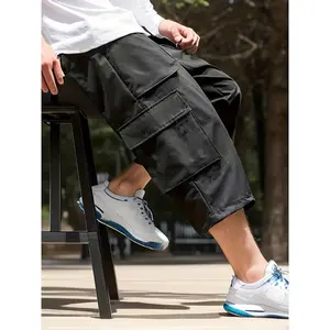 Solid Drawstring Waist Cargo Capris Pants, Casual Pocket Design Capri Pants for Daily Wear, Fashion Men's Bottoms for All Seasons