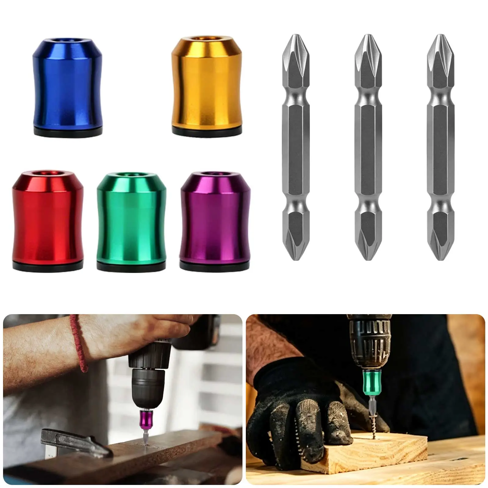 5Pcs Screwdriver Head Magnetic Ring and 3Pcs Ph2 Screwdriver Bits Set - 1/4" Universal Screw Holder,Removable Magnetizer Screw for Hex Screwdrivers & Power Bits