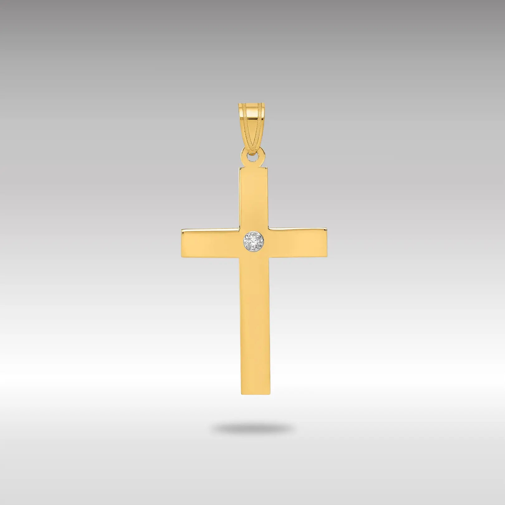 14K Gold Polished .02ct. Diamond Medium Cross Pendant - Model XR778