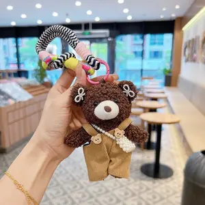 Cute Bear Keychain Backpack Strap, Adorable Pearl Bag Charm, Creative Cartoon Car Key Ring, Gift Idea, Soft Fleece Material
