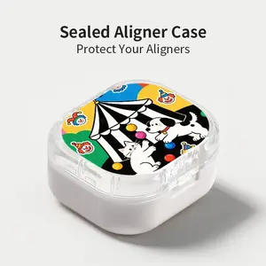 Invisible Braces Case Orthodontic Retainer Box, Circus Cat & Dog Print, Sealed Leak-Proof & Odor-Resistant, Dust-Proof Portable Box for Students Adults Travel Daily Use
