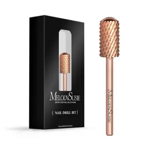 Safety Nail Drill Bits, 3/32'' Smooth Round Top Large Barrel Carbide Bits, Suitable for Manicure Pedicure Cuticle Gel Polishing, Beginners Bits, Rose Gold, Series Bit-S, Extra Coarse