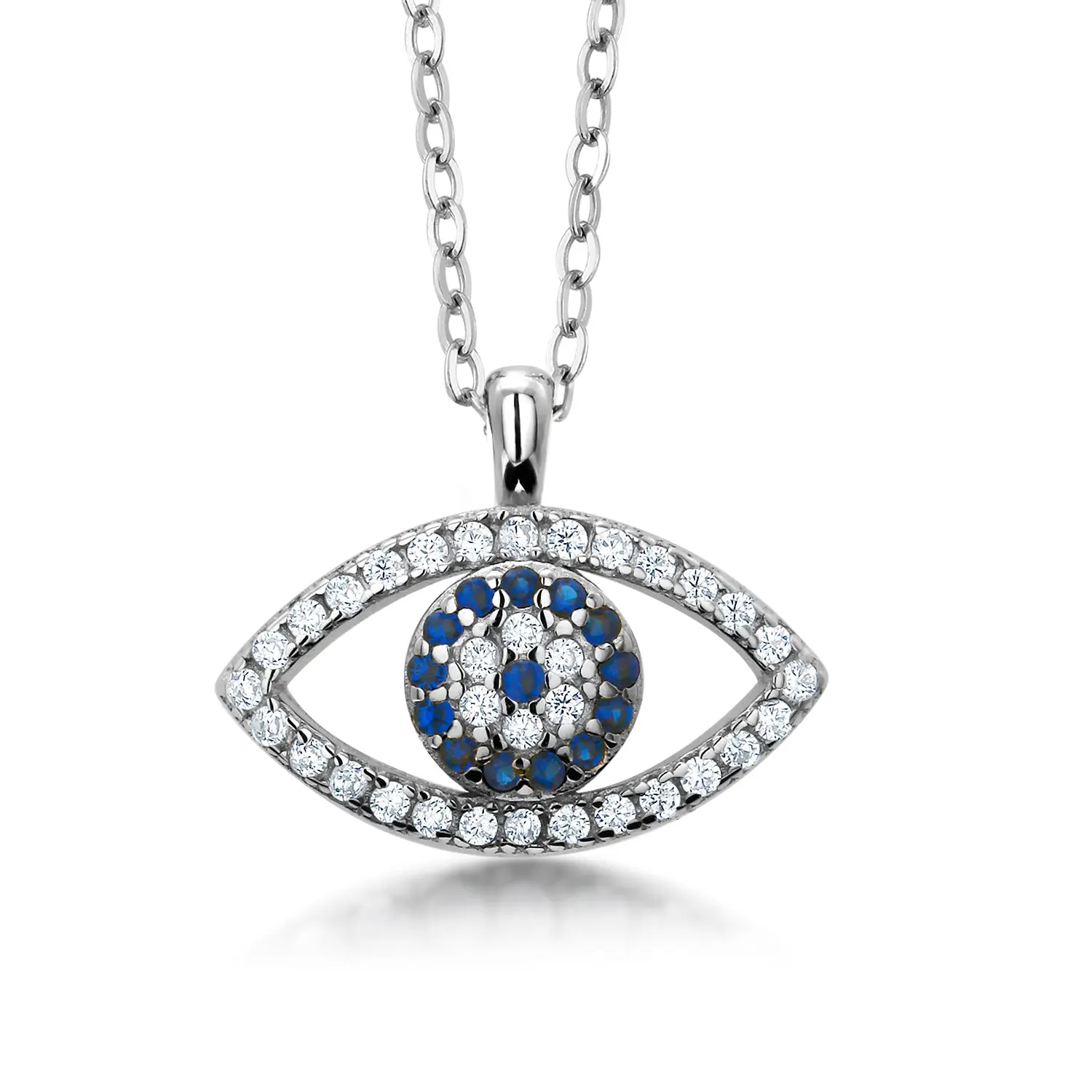 925 Sterling Silver Devil Eye Necklace-16"+2" Chain, Devil Eye Cubic Zirconia Necklace, Devil Eye Necklace, Devil Eye Charm Necklace