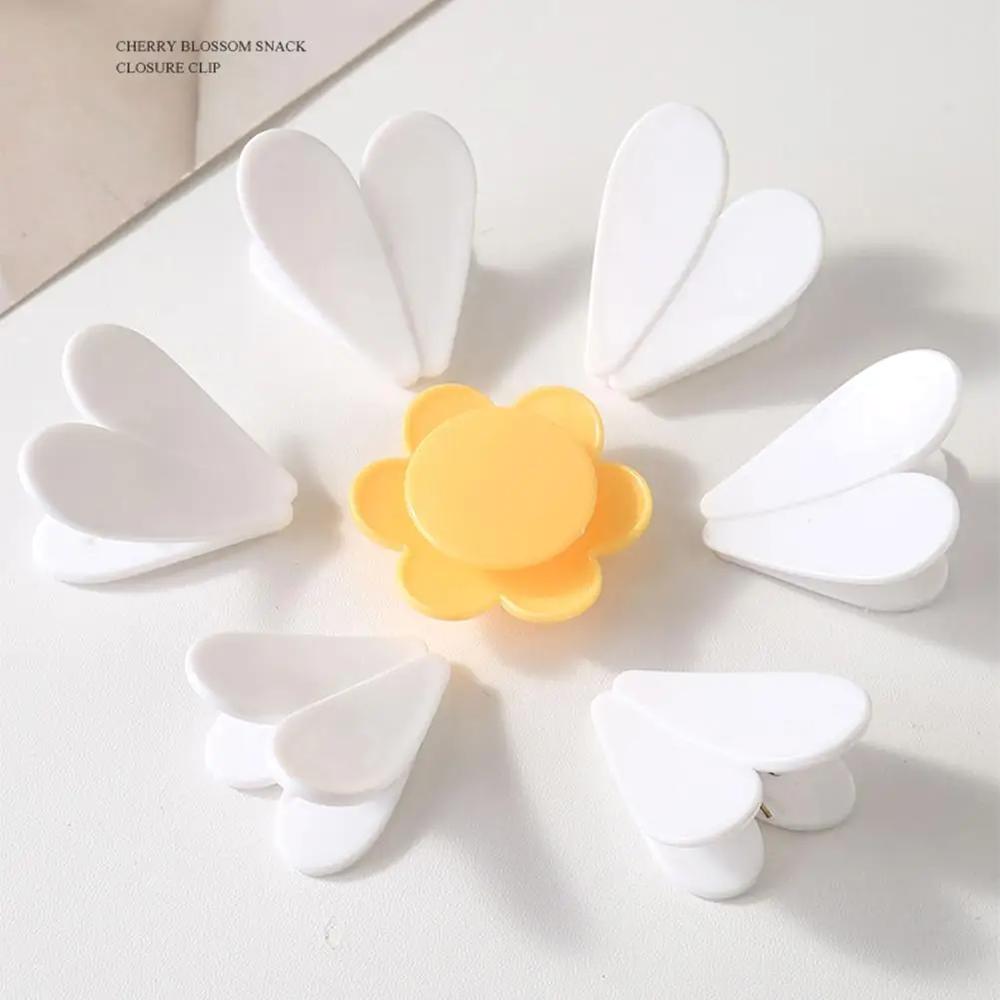 Aesthetic Cherry Blossom Fridge Magnetic Chip Clips| 6 Bag Clips + 1 Magnetic Base| Cute Food Sealing Clips for Snack Bread Pet Food Storage| Fridge Organizer Kitchen Decor Gift