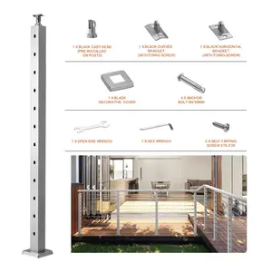 Tuspuzz Cable Railing Post Level Deck Stair Post 42 x 1.97 x 1.97\" Cable Handrail Post Stainless Steel Wire Drawing Deck Railing Pre-Drilled Pickets with Mounting Bracket Stair Railing Kit Sliver