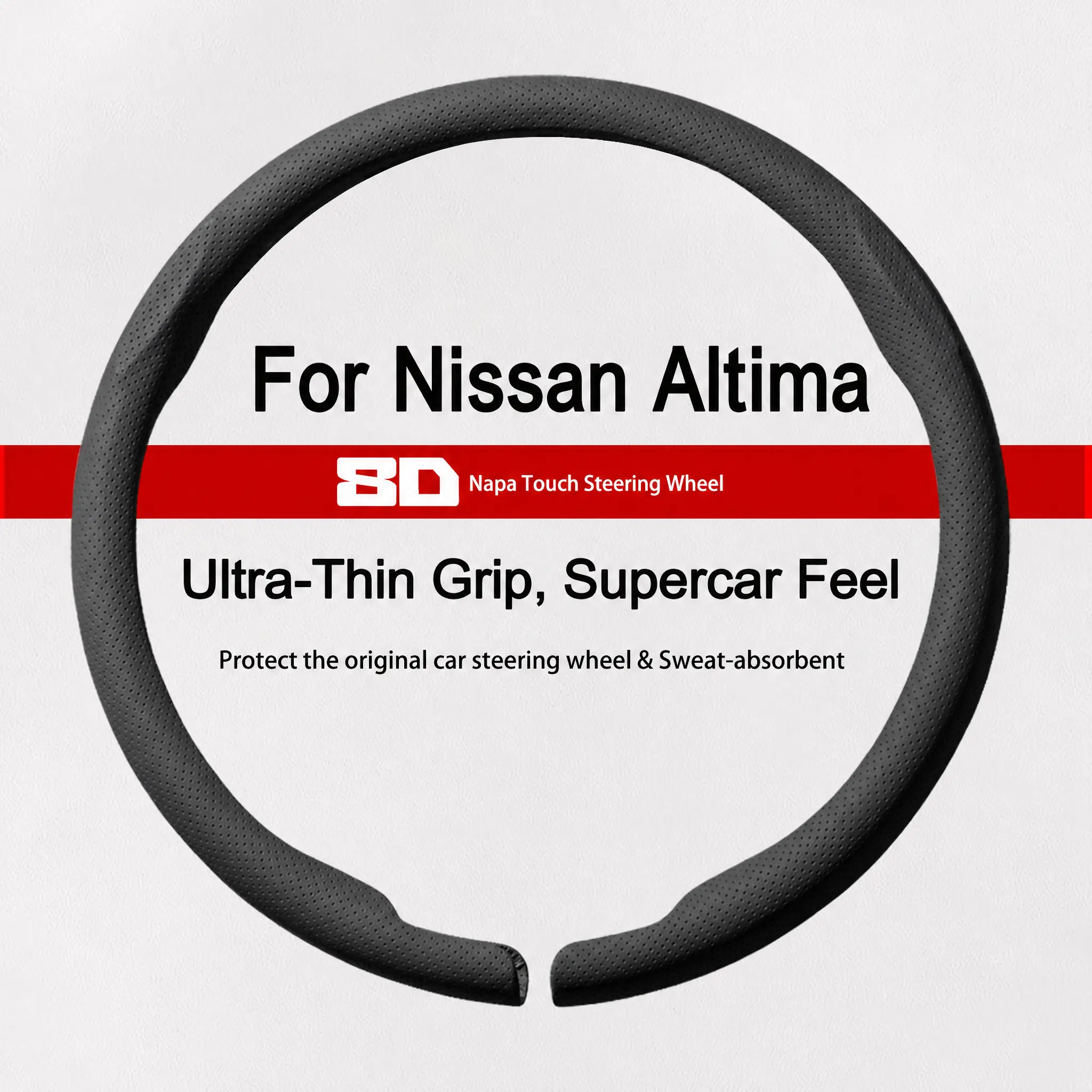 8D NAPPA Leather Steering Wheel Protector for Nissan Altima, Breathable Sweat-Proof, Snap-On 1-Second Install