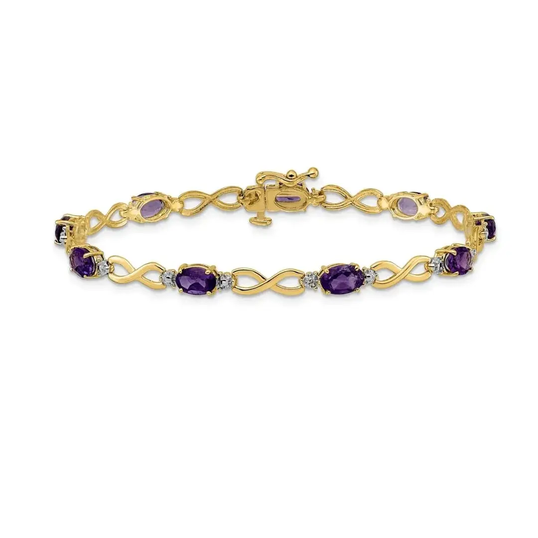 Genuine Amethyst and Diamond 14K Gold Infinity Bracelet