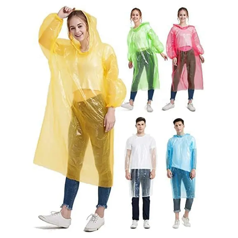 Unisex Adults' 2Pcs Disposable Hooded Poncho - Waterproof, Portable, 90cm/35.43inch, Clip-In, for Music Festival, Camping&Hiking, Emergencies