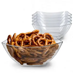 32oz Clear Plastic Serving Bowls (4 Pack) Medium Candy Dishes, Square Plastic Buffet Containers for Chips, Snacks, Mints, Salad Bar, Snack Bowl Parties, Office, Bridal Shower, Party Supplies