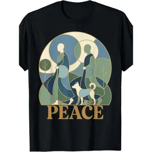 Peace Walking Monks and Aloka Dog Walk for Peace Zen T-Shirt Slightly Elastic, 100% Cotton, S-XXXL